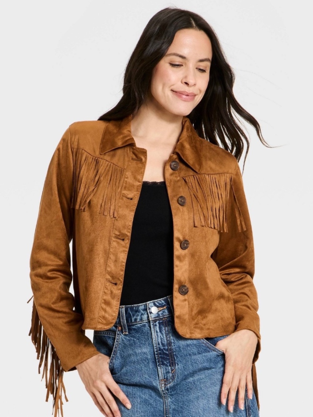 NWT Women's Western Fringe Faux Suede Fashion Jacket - Universal Thread™ Sz S